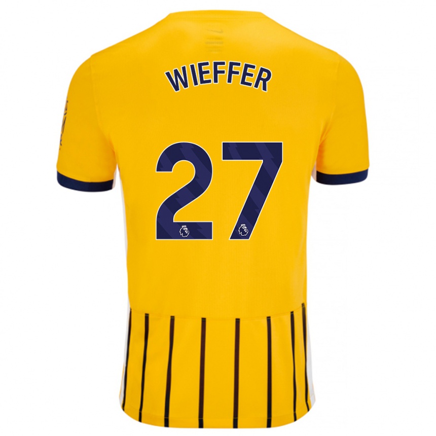 Niño Fútbol Camiseta Mats Wieffer #27 Dorado Azul Rayas 2ª Equipación 2024/25 Perú