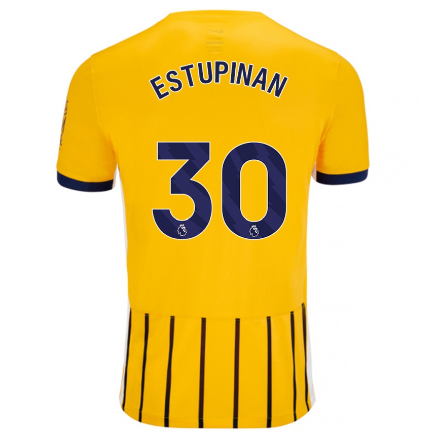 Niño Fútbol Camiseta Pervis Estupiñán #30 Dorado Azul Rayas 2ª Equipación 2024/25 Perú