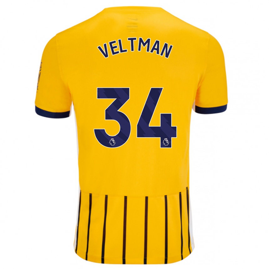 Niño Fútbol Camiseta Joël Veltman #34 Dorado Azul Rayas 2ª Equipación 2024/25 Perú