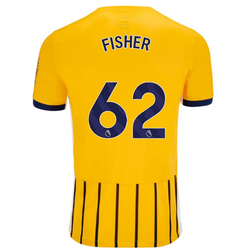 Niño Fútbol Camiseta Hugo Fisher #62 Dorado Azul Rayas 2ª Equipación 2024/25 Perú