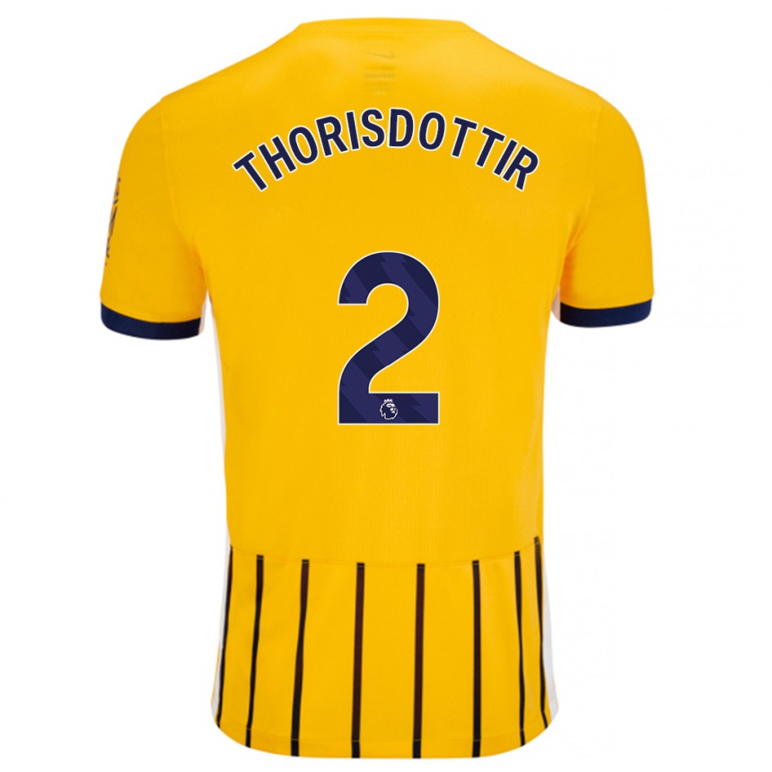 Niño Fútbol Camiseta Maria Thorisdottir #2 Dorado Azul Rayas 2ª Equipación 2024/25 Perú