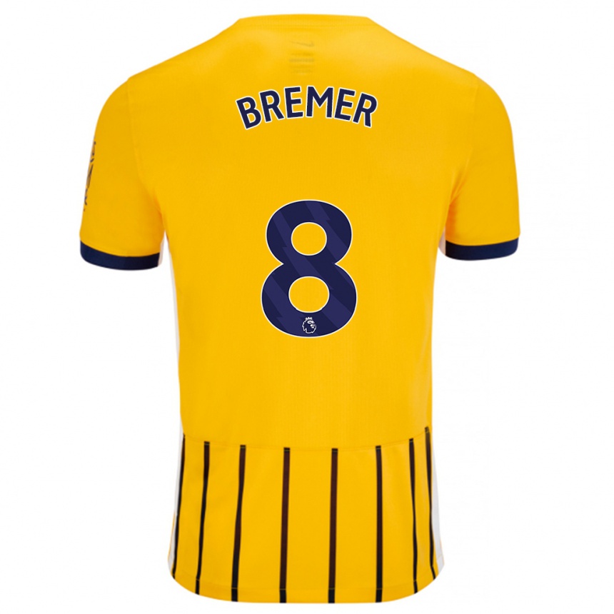 Niño Fútbol Camiseta Pauline Bremer #8 Dorado Azul Rayas 2ª Equipación 2024/25 Perú