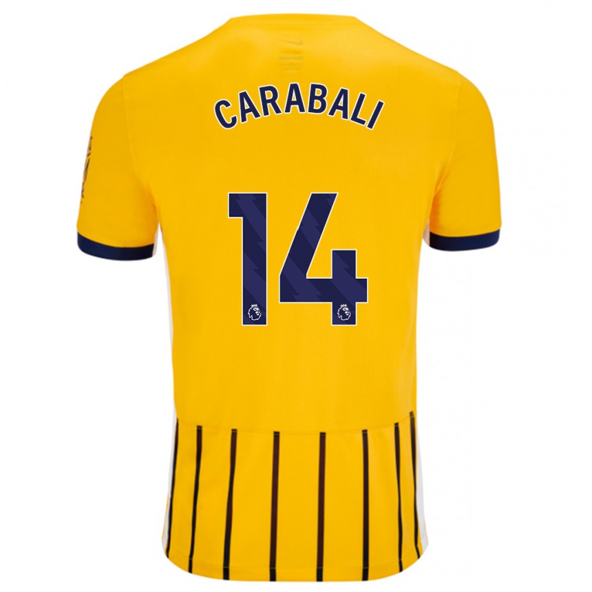 Niño Fútbol Camiseta Jorelyn Andrea Carabalí Martínez #14 Dorado Azul Rayas 2ª Equipación 2024/25 Perú