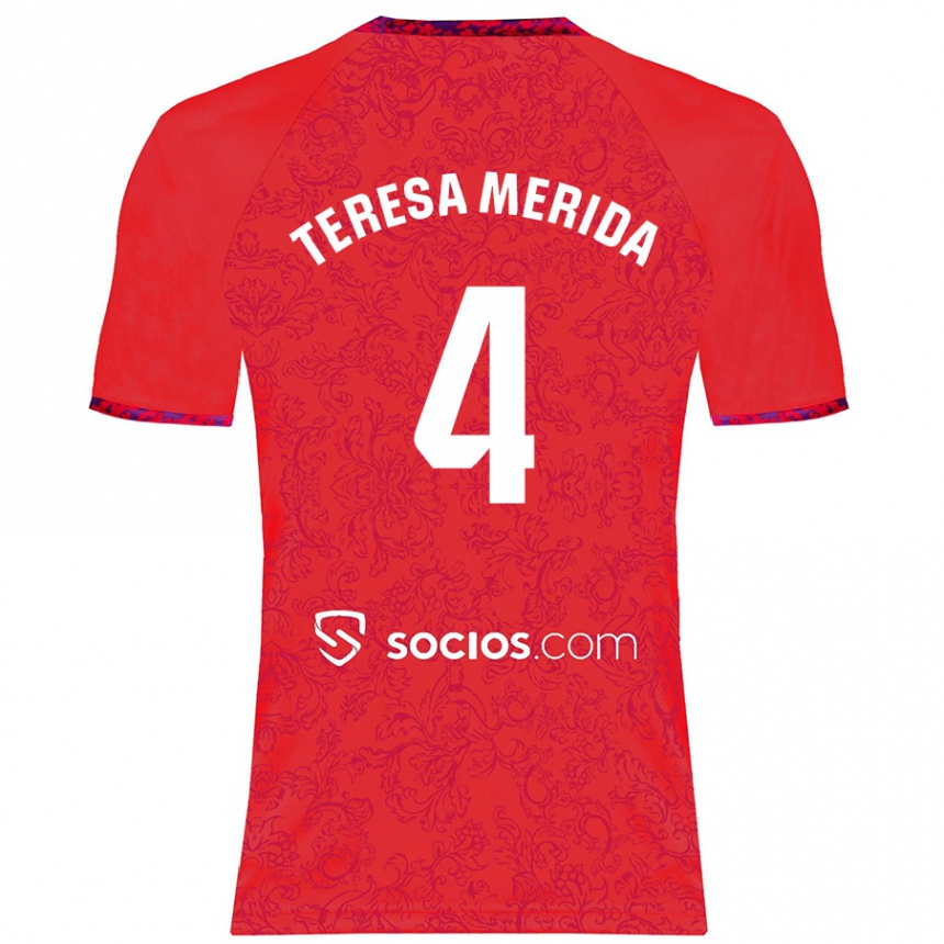 Niño Fútbol Camiseta Teresa Merida #4 Rojo 2ª Equipación 2024/25 Perú