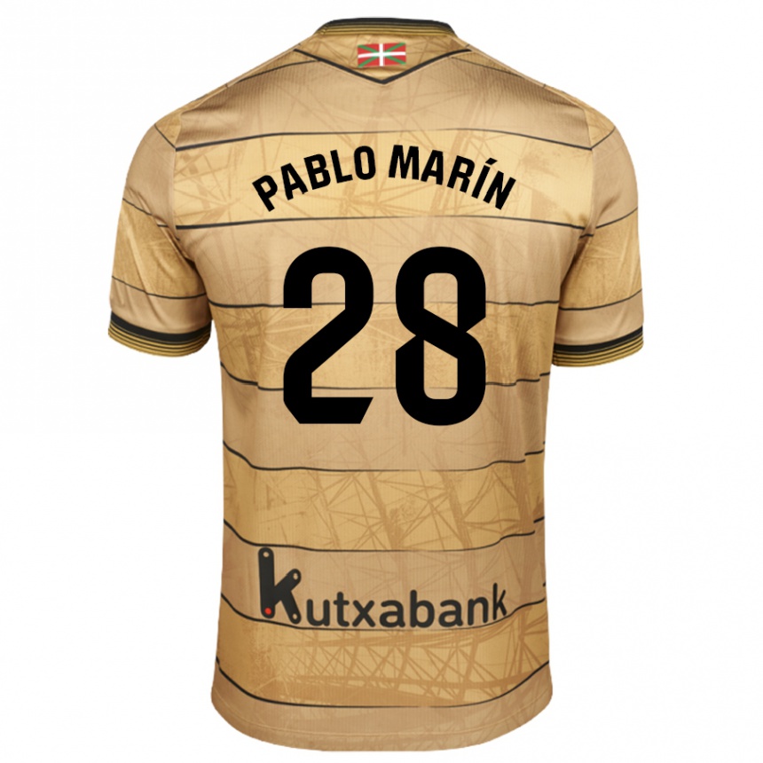 Niño Fútbol Camiseta Pablo Marín #28 Marrón 2ª Equipación 2024/25 Perú