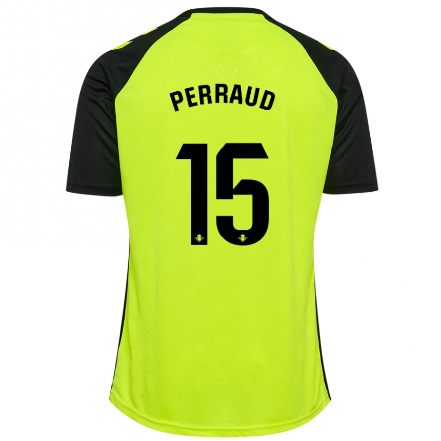 Niño Fútbol Camiseta Romain Perraud #15 Amarillo Fluorescente Negro 2ª Equipación 2024/25 Perú