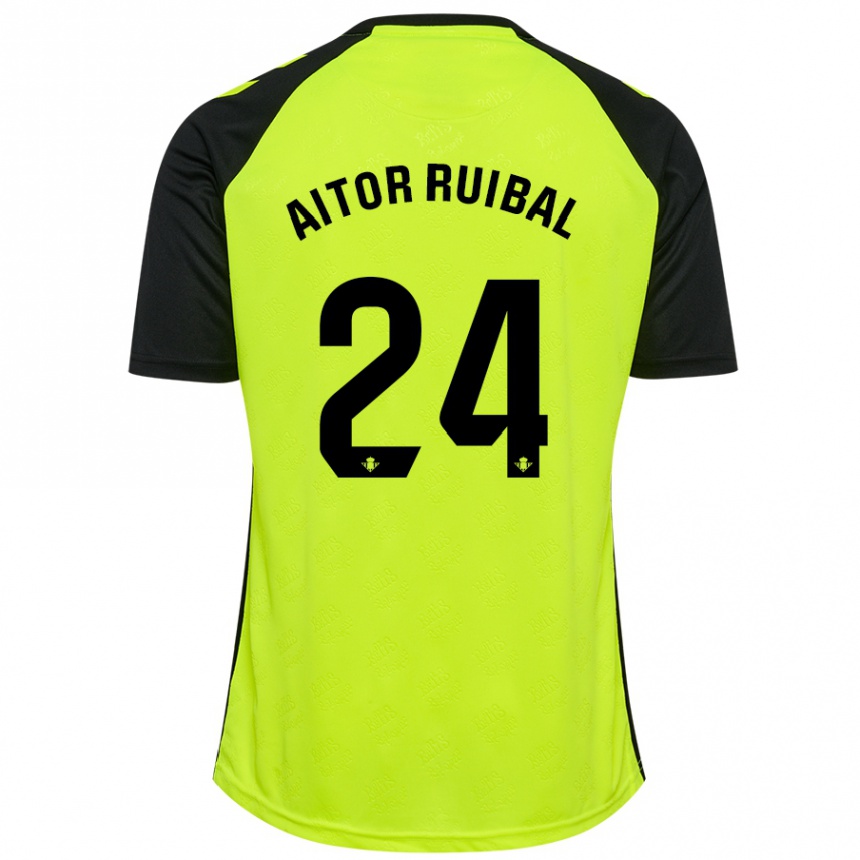 Niño Fútbol Camiseta Aitor Ruibal #24 Amarillo Fluorescente Negro 2ª Equipación 2024/25 Perú