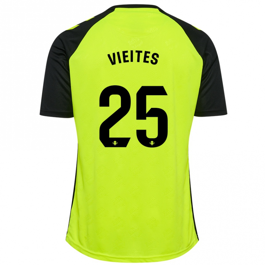 Niño Fútbol Camiseta Fran Vieites #25 Amarillo Fluorescente Negro 2ª Equipación 2024/25 Perú