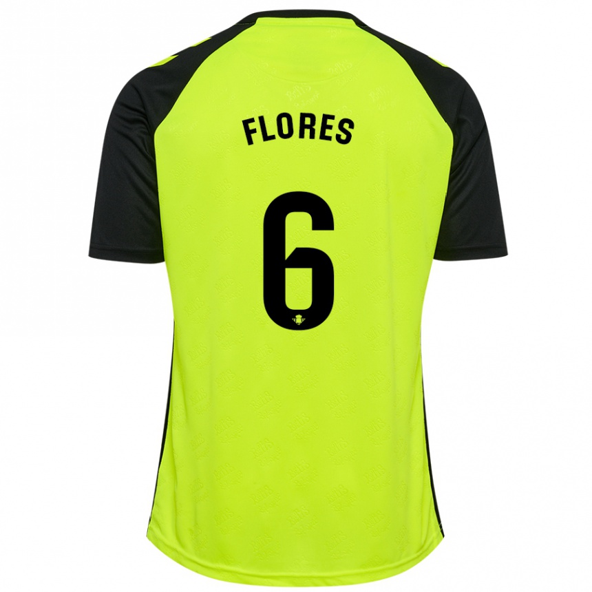 Niño Fútbol Camiseta Mateo Flores #6 Amarillo Fluorescente Negro 2ª Equipación 2024/25 Perú