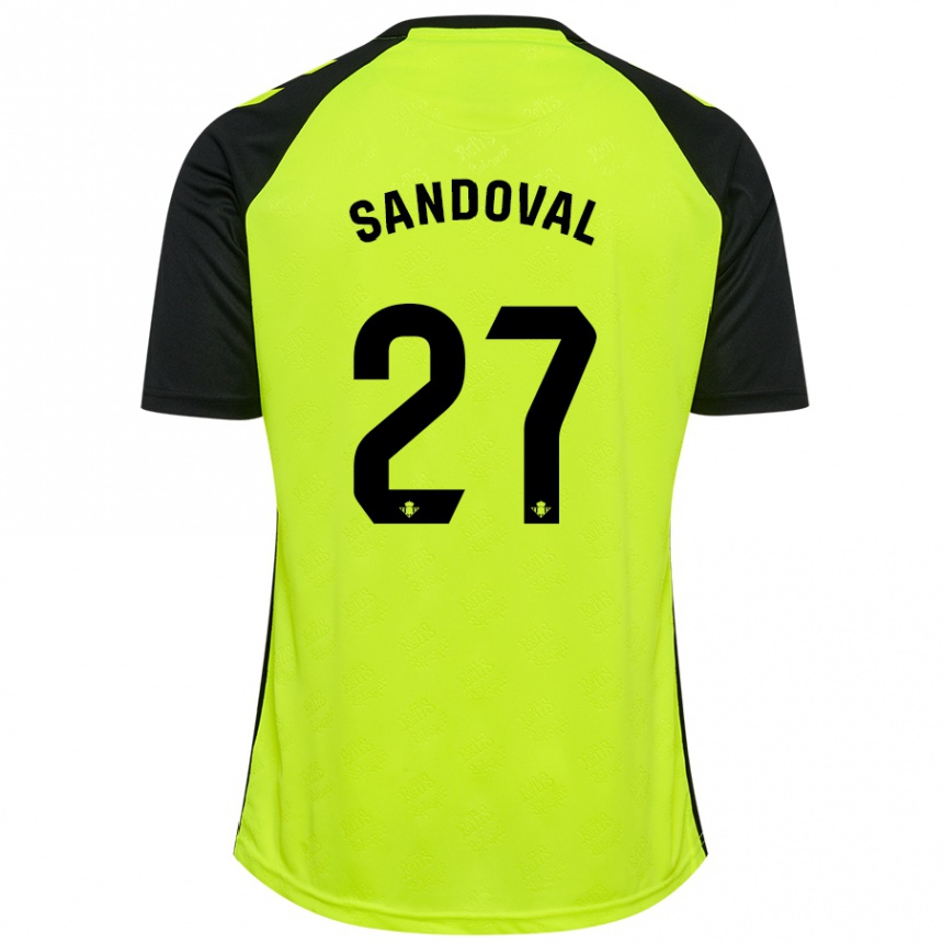 Niño Fútbol Camiseta Keimer Sandoval #27 Amarillo Fluorescente Negro 2ª Equipación 2024/25 Perú