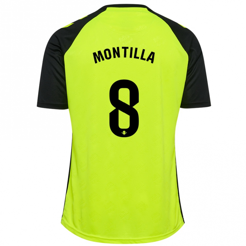 Niño Fútbol Camiseta Natalia Montilla #8 Amarillo Fluorescente Negro 2ª Equipación 2024/25 Perú