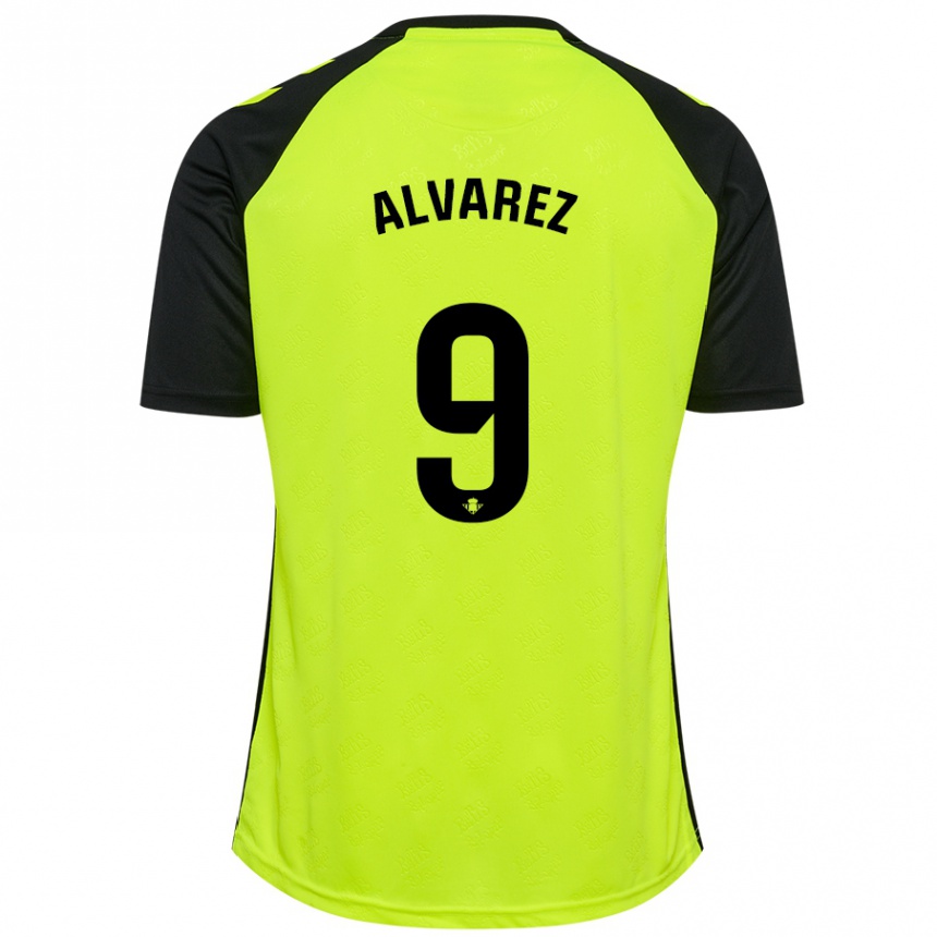 Niño Fútbol Camiseta Carmen Álvarez Sánchez #9 Amarillo Fluorescente Negro 2ª Equipación 2024/25 Perú