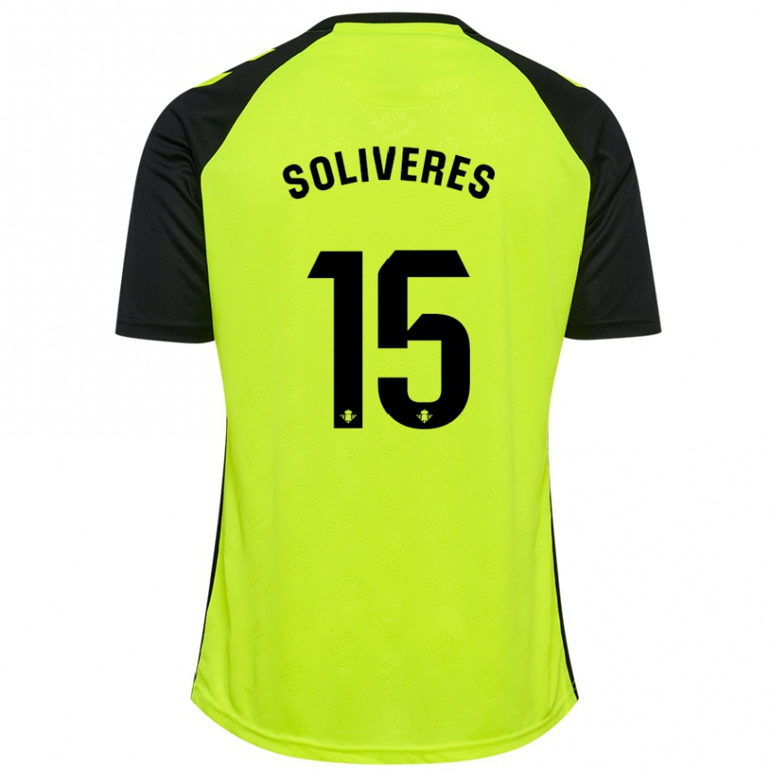 Niño Fútbol Camiseta Gema Soliveres #15 Amarillo Fluorescente Negro 2ª Equipación 2024/25 Perú