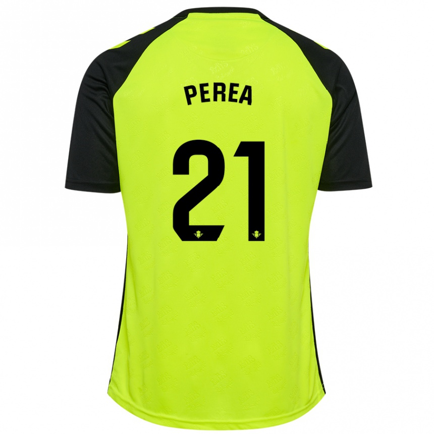 Niño Fútbol Camiseta Paula Perea #21 Amarillo Fluorescente Negro 2ª Equipación 2024/25 Perú