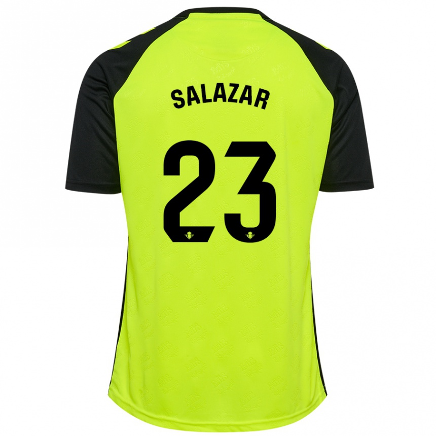 Niño Fútbol Camiseta Noelia Salazar #23 Amarillo Fluorescente Negro 2ª Equipación 2024/25 Perú