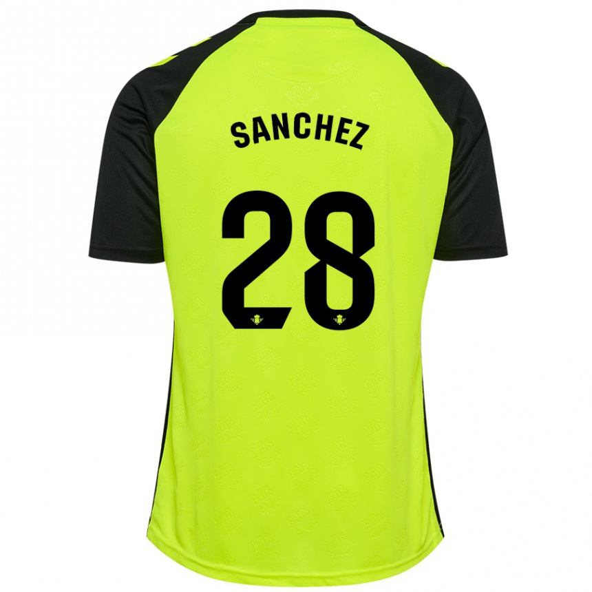 Niño Fútbol Camiseta Marina Sánchez #28 Amarillo Fluorescente Negro 2ª Equipación 2024/25 Perú