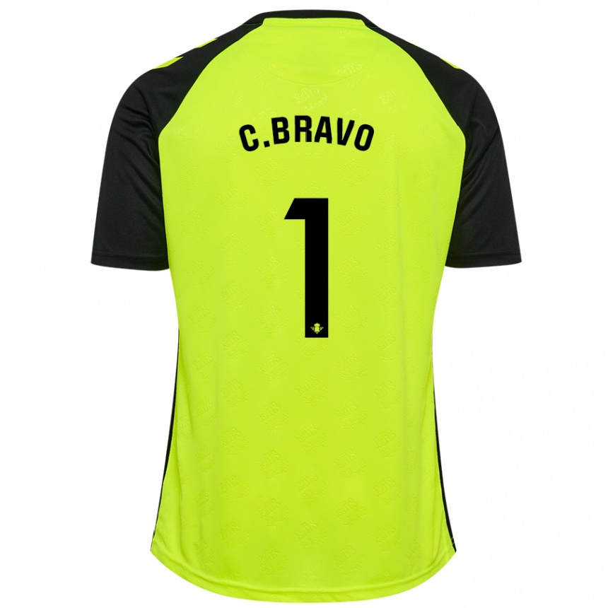 Niño Fútbol Camiseta Claudio Bravo #1 Amarillo Fluorescente Negro 2ª Equipación 2024/25 Perú