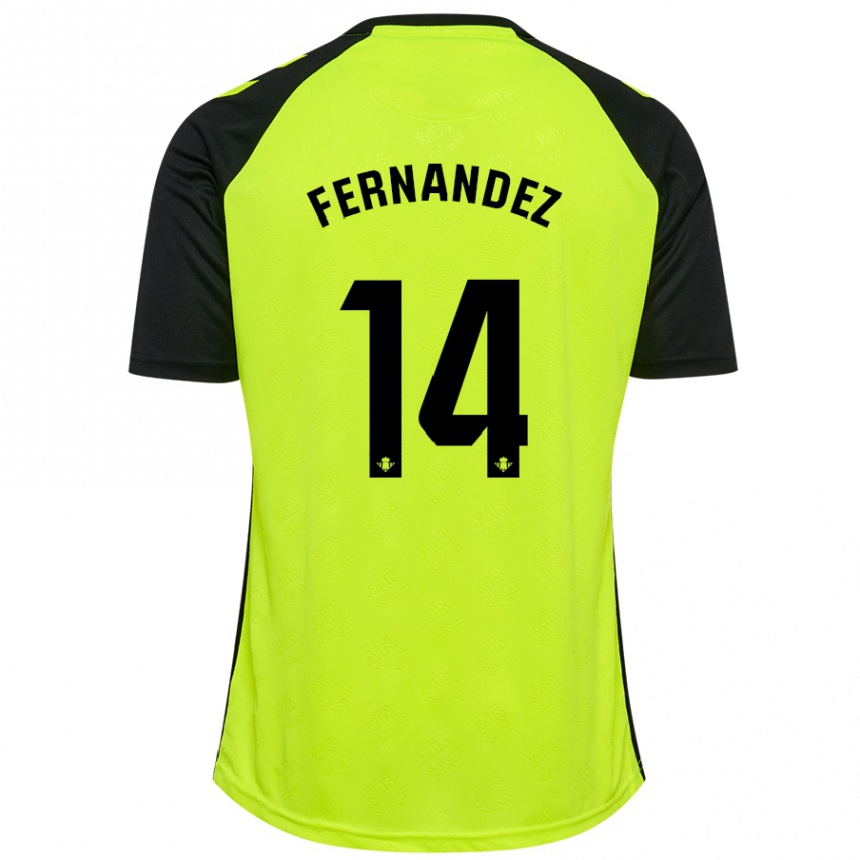 Niño Fútbol Camiseta Quique Fernández #14 Amarillo Fluorescente Negro 2ª Equipación 2024/25 Perú