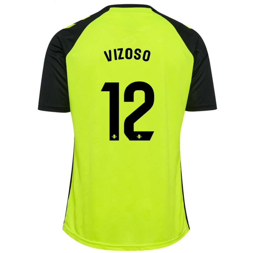 Niño Fútbol Camiseta Paula Vizoso Prieto #12 Amarillo Fluorescente Negro 2ª Equipación 2024/25 Perú