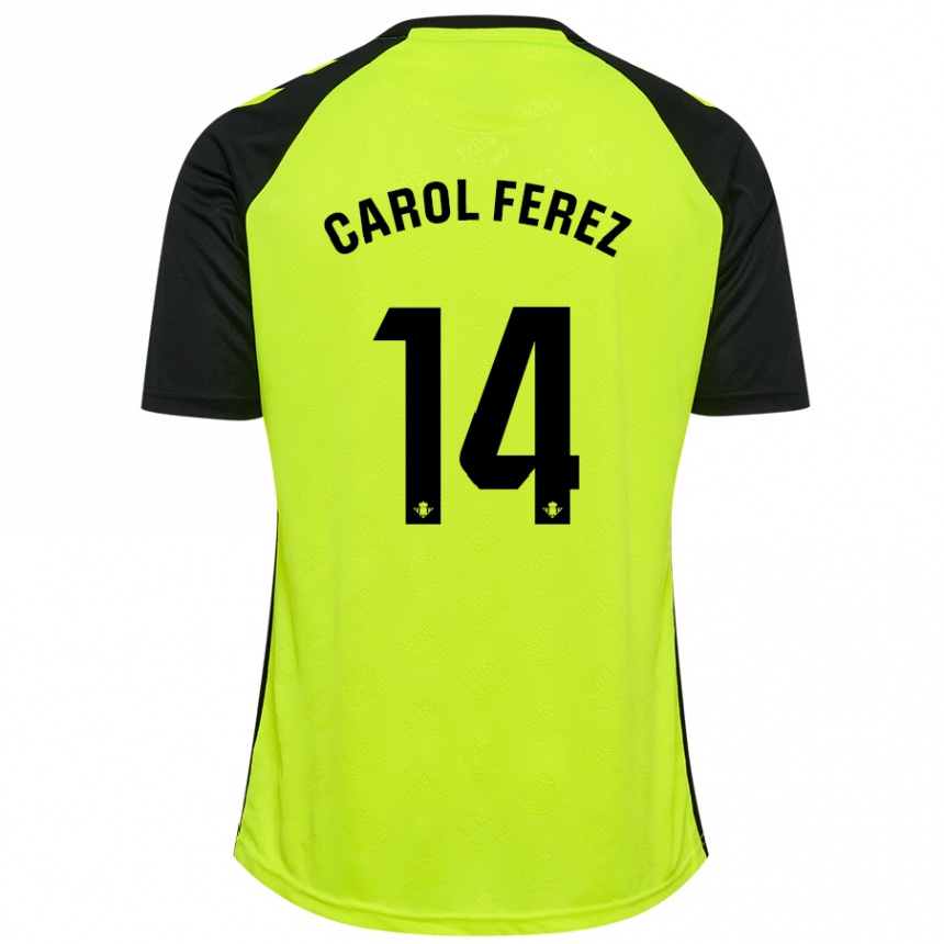 Niño Fútbol Camiseta Carolina Férez Méndez #14 Amarillo Fluorescente Negro 2ª Equipación 2024/25 Perú