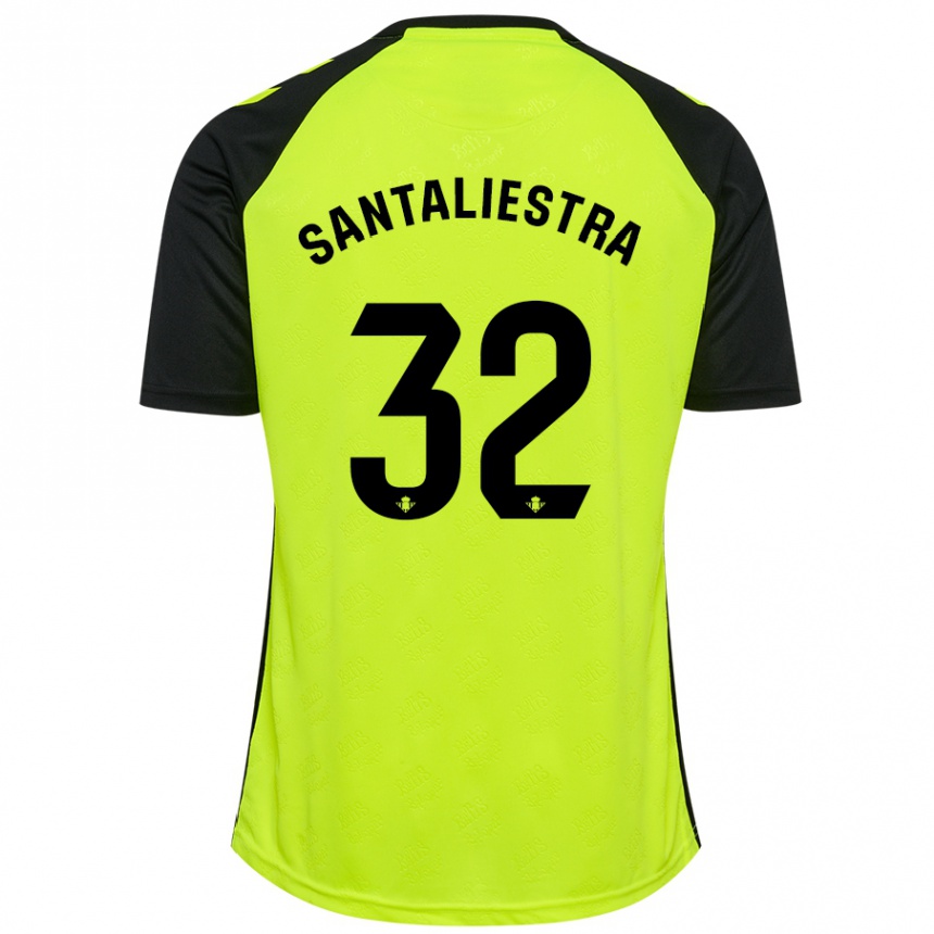 Niño Fútbol Camiseta Carla Santaliestra #32 Amarillo Fluorescente Negro 2ª Equipación 2024/25 Perú