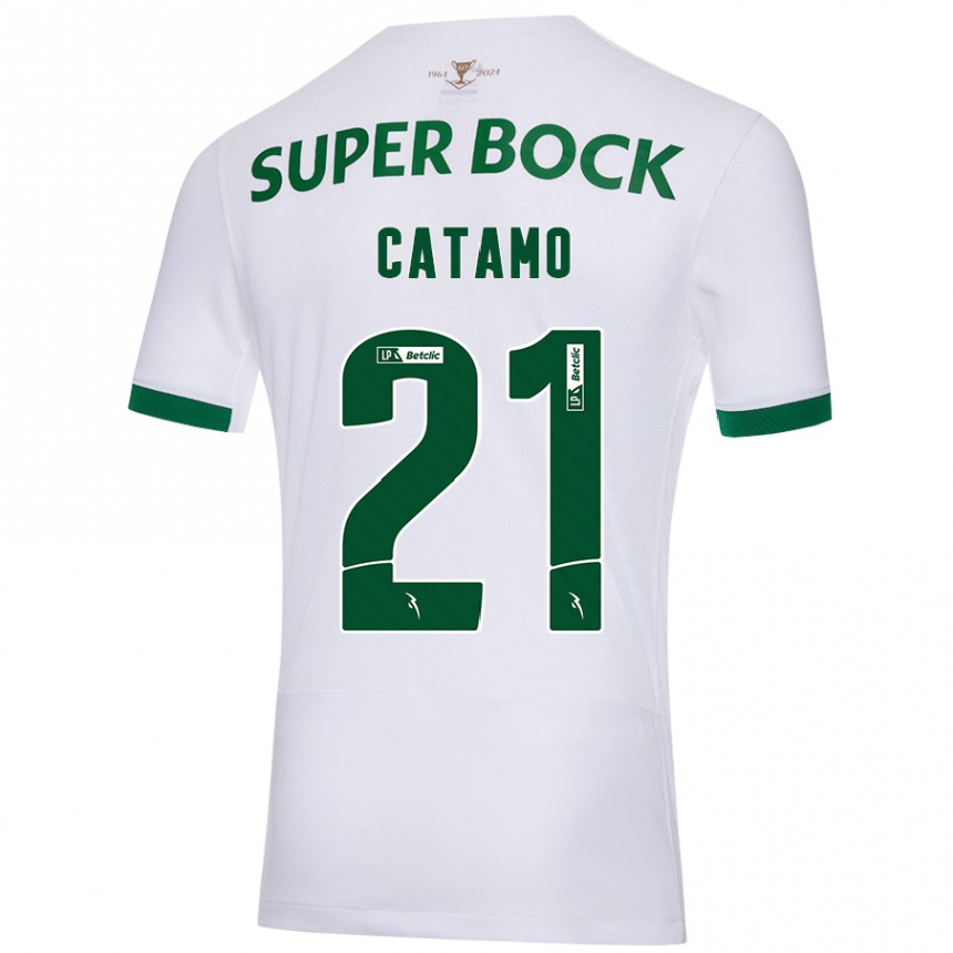 Niño Fútbol Camiseta Geny Catamo #21 Blanco Verde 2ª Equipación 2024/25 Perú