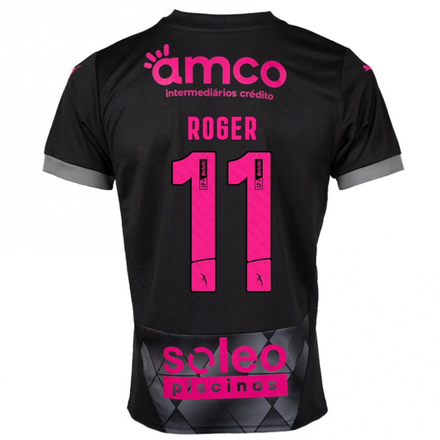 Niño Fútbol Camiseta Roger #11 Negro Rosa 2ª Equipación 2024/25 Perú