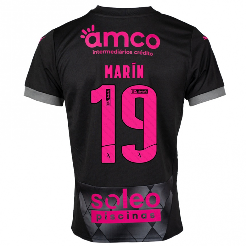 Niño Fútbol Camiseta Adrián Marín #19 Negro Rosa 2ª Equipación 2024/25 Perú