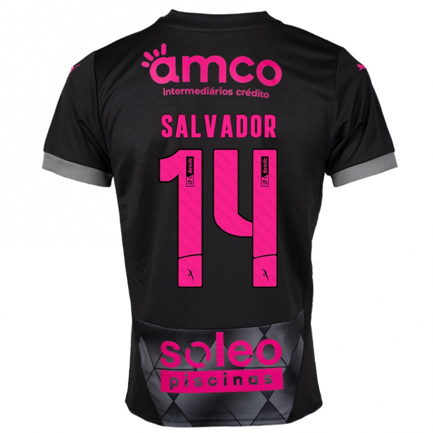 Niño Fútbol Camiseta João Salvador #14 Negro Rosa 2ª Equipación 2024/25 Perú