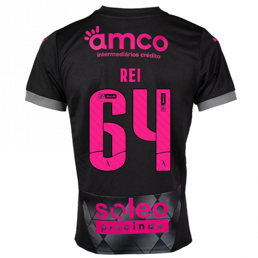 Niño Fútbol Camiseta Ricardo Rei #64 Negro Rosa 2ª Equipación 2024/25 Perú