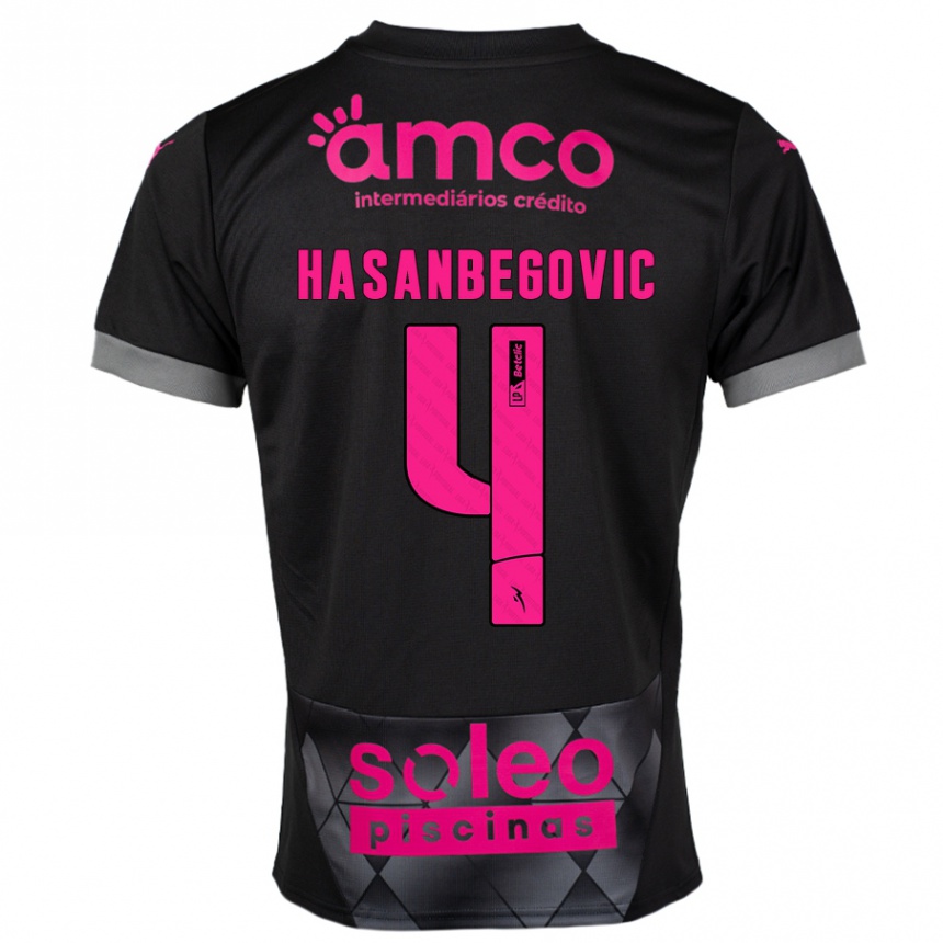 Niño Fútbol Camiseta Melisa Hasanbegović #4 Negro Rosa 2ª Equipación 2024/25 Perú