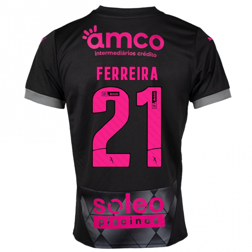 Niño Fútbol Camiseta Ana Carolina Ferreira #21 Negro Rosa 2ª Equipación 2024/25 Perú