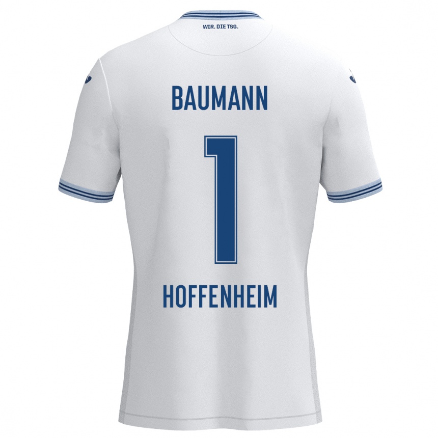 Niño Fútbol Camiseta Oliver Baumann #1 Blanco Azul 2ª Equipación 2024/25 Perú