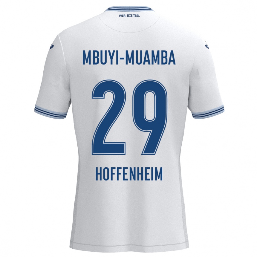 Niño Fútbol Camiseta Hubert Mbuyi-Muamba #29 Blanco Azul 2ª Equipación 2024/25 Perú