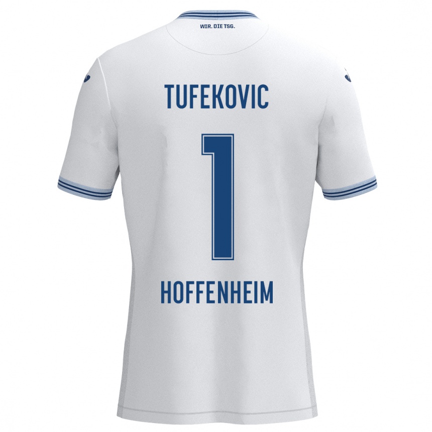 Niño Fútbol Camiseta Martina Tufekovic #1 Blanco Azul 2ª Equipación 2024/25 Perú