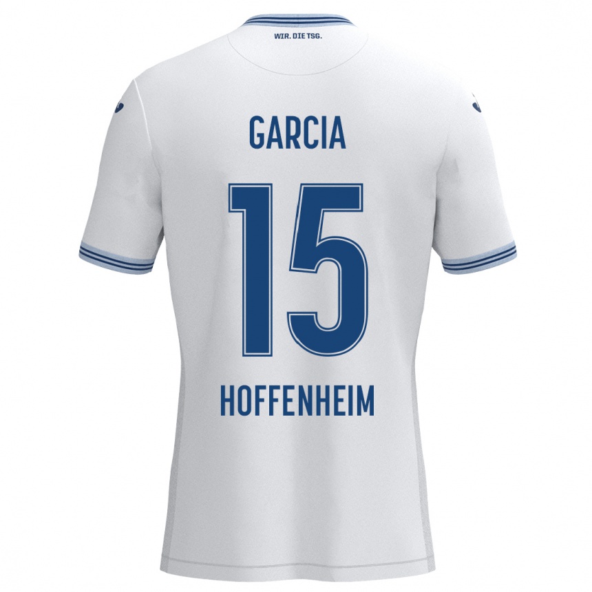 Niño Fútbol Camiseta Marta Cazalla Garcia #15 Blanco Azul 2ª Equipación 2024/25 Perú