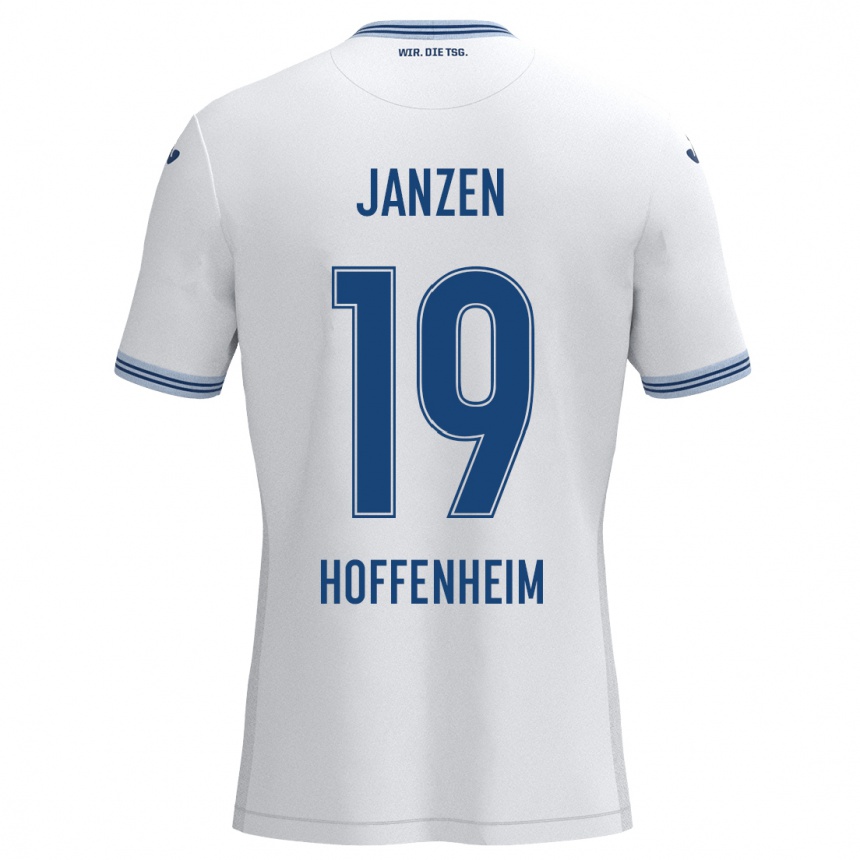 Niño Fútbol Camiseta Mathilde Janzen #19 Blanco Azul 2ª Equipación 2024/25 Perú