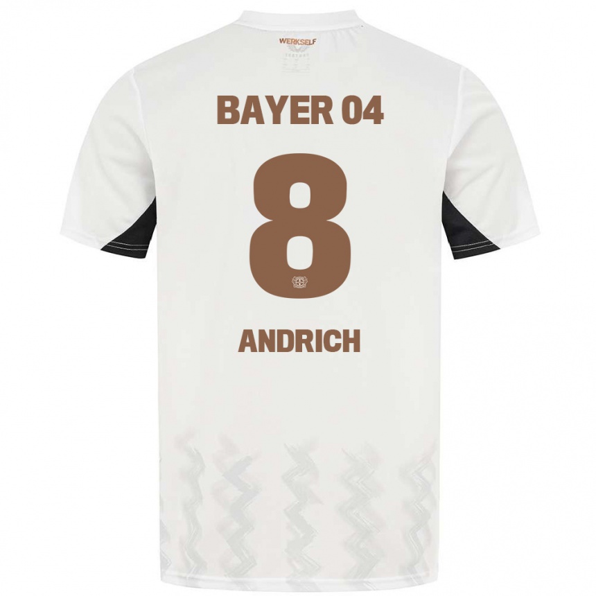 Niño Fútbol Camiseta Robert Andrich #8 Blanco Negro 2ª Equipación 2024/25 Perú