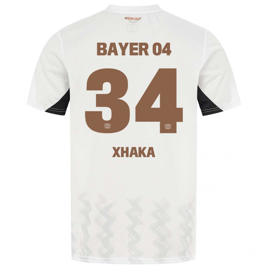 Niño Fútbol Camiseta Granit Xhaka #34 Blanco Negro 2ª Equipación 2024/25 Perú