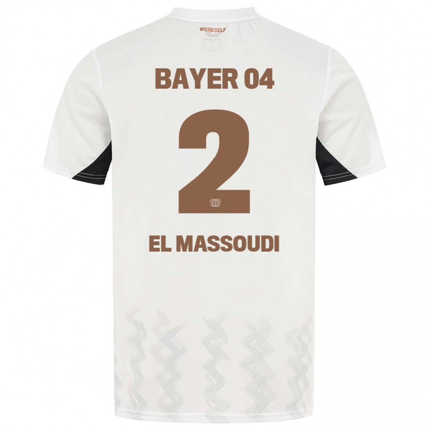 Niño Fútbol Camiseta Nassim El Massoudi #2 Blanco Negro 2ª Equipación 2024/25 Perú