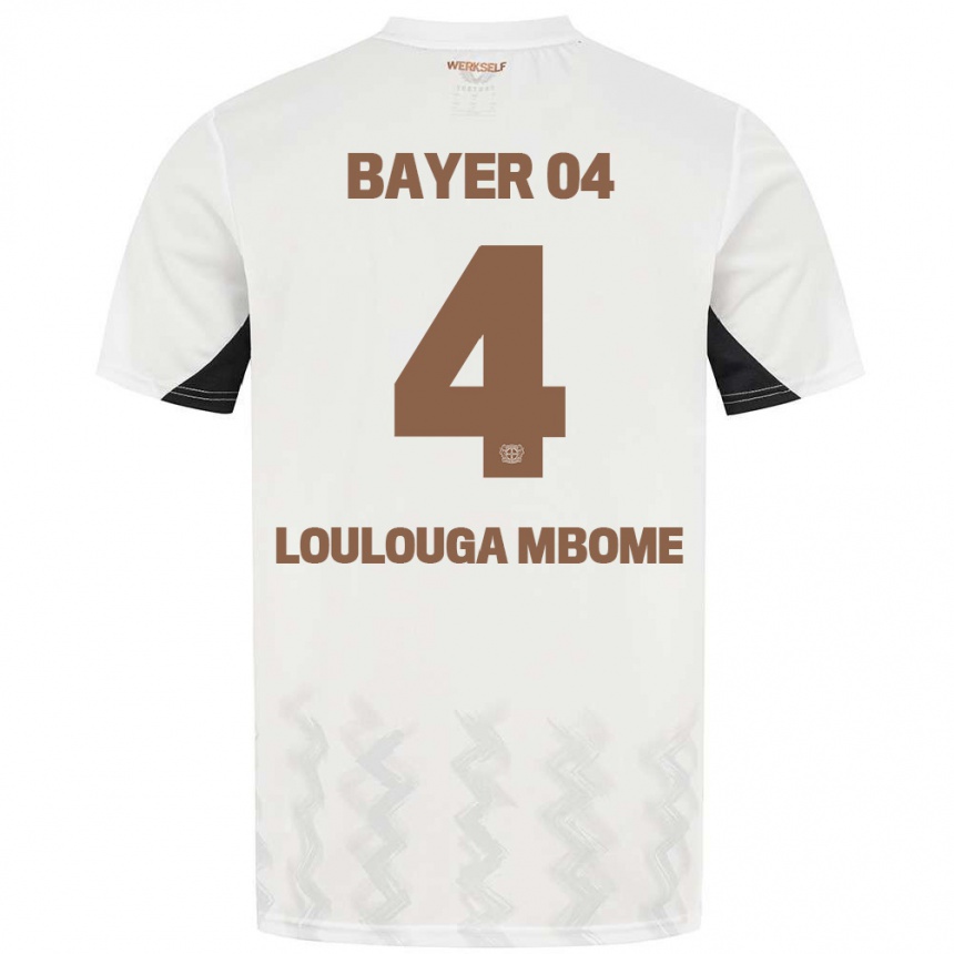 Niño Fútbol Camiseta Adrien Loulouga Mbome #4 Blanco Negro 2ª Equipación 2024/25 Perú