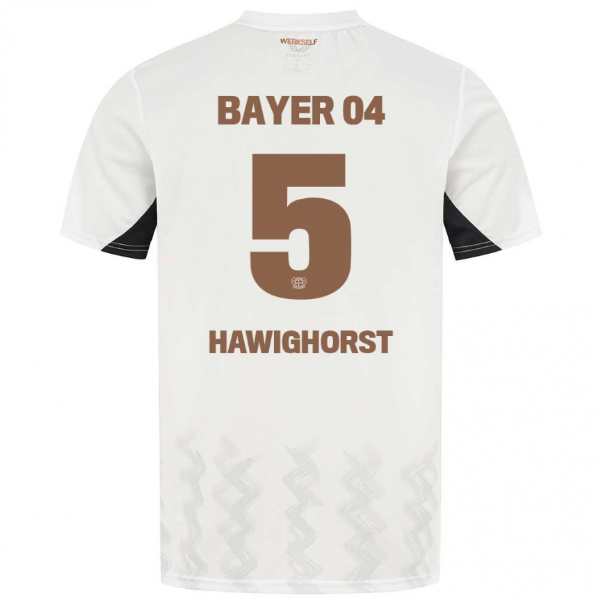 Niño Fútbol Camiseta Ben Hawighorst #5 Blanco Negro 2ª Equipación 2024/25 Perú