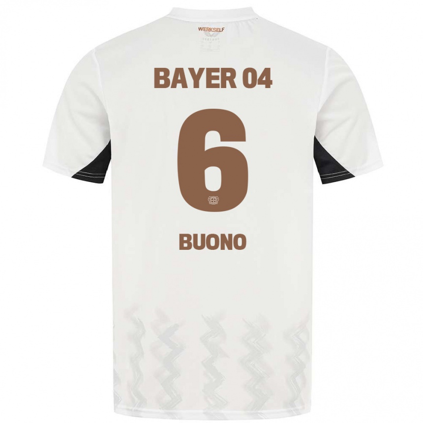 Niño Fútbol Camiseta Francesco Buono #6 Blanco Negro 2ª Equipación 2024/25 Perú