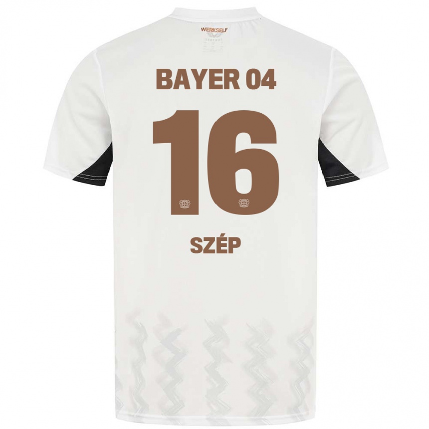 Niño Fútbol Camiseta Márton Szép #16 Blanco Negro 2ª Equipación 2024/25 Perú