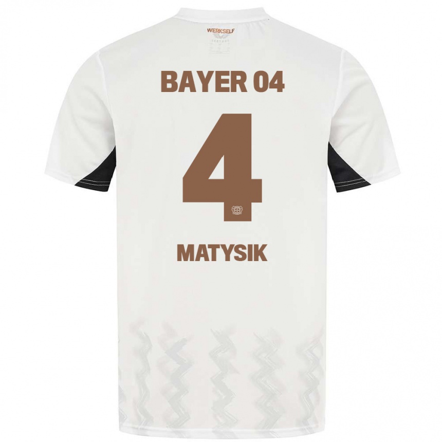 Niño Fútbol Camiseta Sylwia Matysik #4 Blanco Negro 2ª Equipación 2024/25 Perú