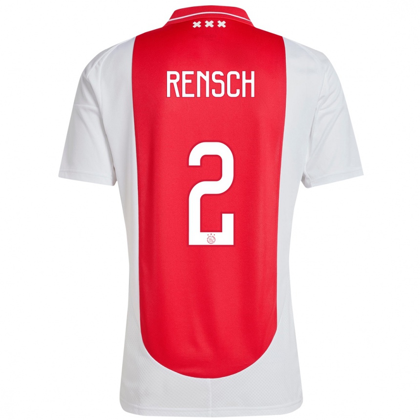 Hombre Fútbol Camiseta Devyne Rensch #2 Rojo Blanco 1ª Equipación 2024/25 Perú