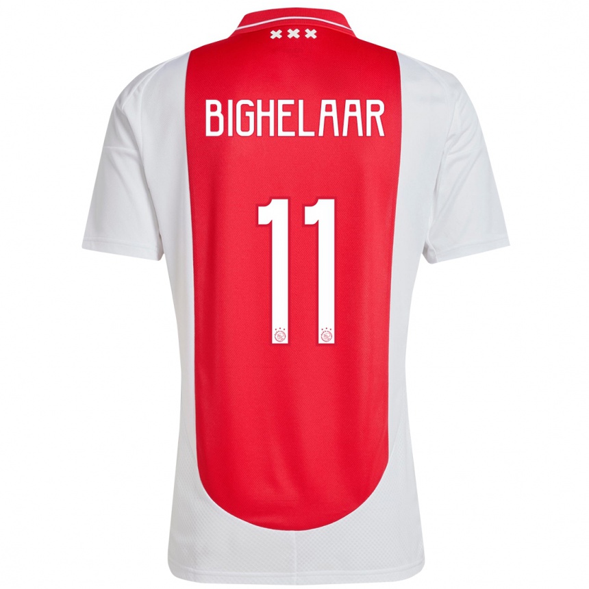 Hombre Fútbol Camiseta Marjolijn Van Den Bighelaar #11 Rojo Blanco 1ª Equipación 2024/25 Perú