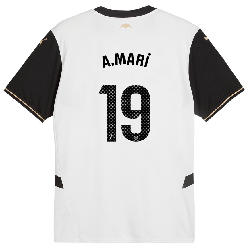 Hombre Fútbol Camiseta Alberto Marí #19 Blanco Negro 1ª Equipación 2024/25 Perú