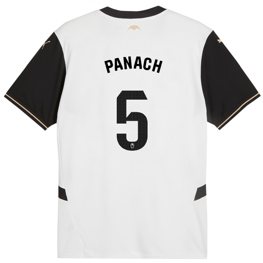 Hombre Fútbol Camiseta Alejandro Panach #5 Blanco Negro 1ª Equipación 2024/25 Perú