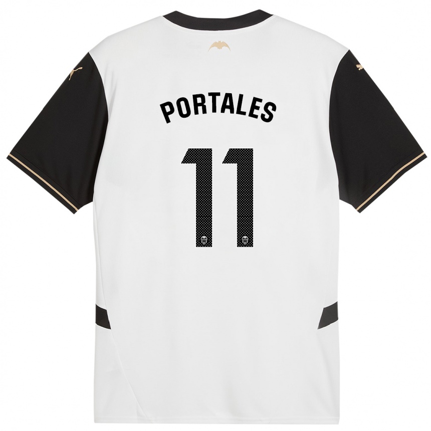 Hombre Fútbol Camiseta Macarena Portales #11 Blanco Negro 1ª Equipación 2024/25 Perú